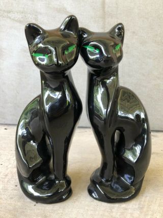 Mcm Black Siamese Ceramic Cat Figurines By Artmark 11 " Tall