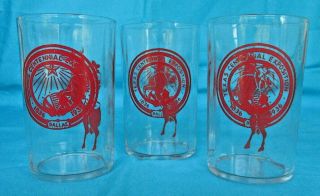 (3 Juice Glasses Texas Centennial Exposition 1836 - 1936 Dallas Red Print.
