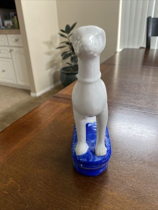 Vintage Porcelian White Greyhound Dog on Blue Base 7.  5” 2