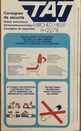 Tat Air France Fh - 227 Safety Card 1975 Vintage