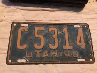 1940 Utah License Plate C 6314