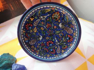 Vintage Iznik Peacocks Small Ceramic Plate Ottoman Turkish Armenian