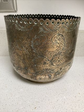 Vintage Metal Brass Oriental/ Indian Plant Pot Holder Decorate 6 Ins Tall