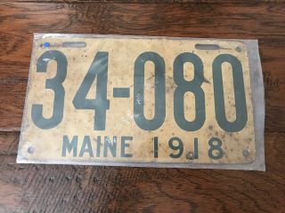 1918 Maine License Plate 34 080