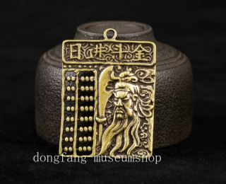 Chinese Bronze Fengshui Guan Gong Yu Warrior God Wealth Abacus Pendant Amulet