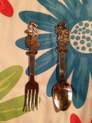 Vintage Stainless Disney Donald Duck Child’s Fork & Minnie Spoon By Bonny.