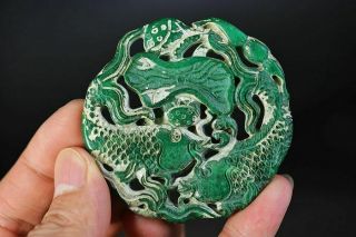 Delicate Chinese Old Green Jade Carved Fishes&lotus Leaf Pendant N35
