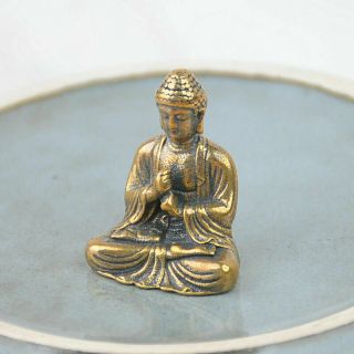 Buddhism Pure Copper Brass Sakyamuni Buddha Small Statue Ornament Home Decor