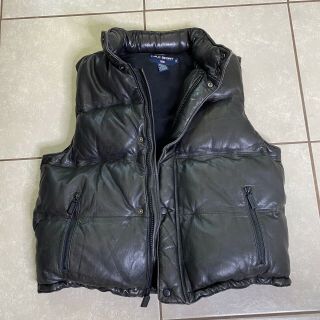 Vintage Polo Sport Ralph Lauren Black Leather Down Puffer Vest M Hidden Hoodie