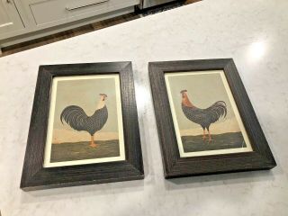 Warren Kimble Framed Folk Art/ Rooster Prints In Brown Distressed Frames