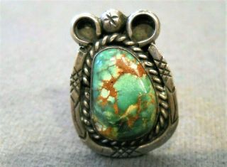 Vintage Native American Green Royston Turquoise Sterling Silver Ring Size 7.  25