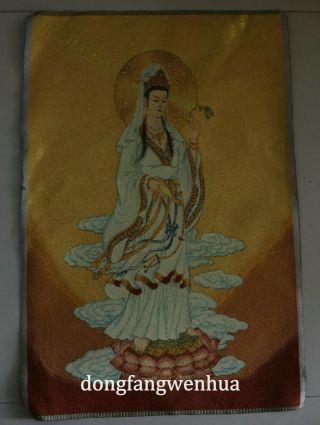 24 " Tibet Silk Satin Stand Avalokiteshvara Guan Yin Goddess Buddha Thangka Mural