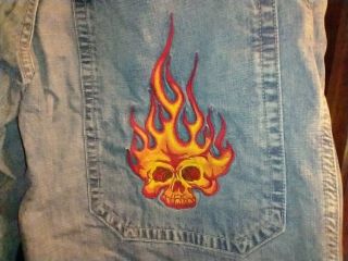 Vintage 90s Jnco Baggy Jeans Size 34x30 Flaming Skull Blue Skater Rave Denim