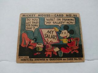 Very Rare Vintage 1935 Mickey Mouse Bubble Gum Card No.  95 By Walt Disney
