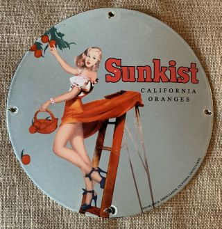 Style Vintage 1930  Sunkist Orange  12 Inch Advertising Sign Porcelain