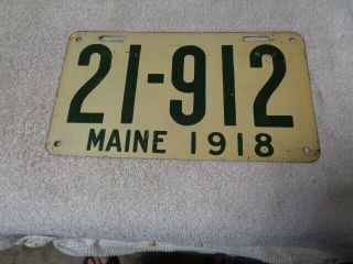 1918 Maine License Plate Steel Rare 21 - 912 One Jrs
