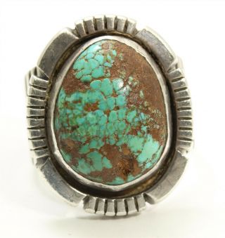 Vintage Navajo Nakai Sterling Silver Large Spiderweb Green Turquoise Ring Sz9