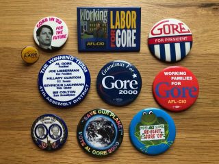 Al Gore 1988 / 2000 Democratic Presidential Campaign Political Buttons (10)
