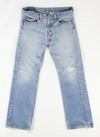 Vintage Levis 501 Button Fly Distressed Blue Jeans Fits 30x29 Made In Mexico