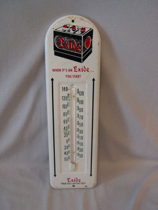 Vintage Exide Batteries Car Battery Advertising Painted Metal Thermometer