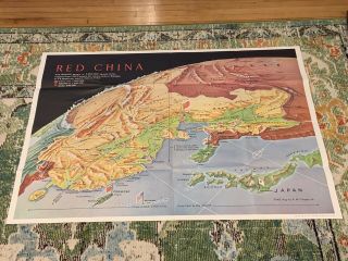 Vintage 1955 Red China & Japan Map By Time/rm Chapin Jr.