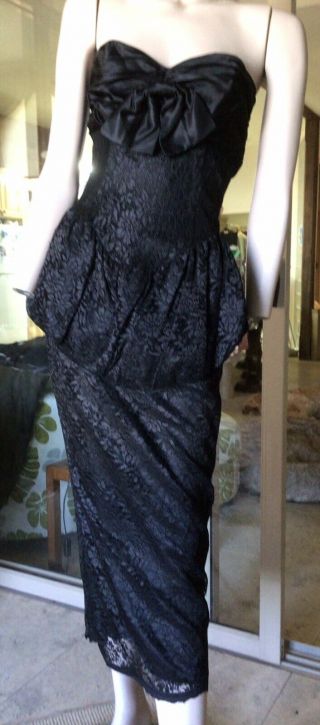 Vtg 80s Art Deco Black Lace Sleeveless Cocktail Formal Dress 6