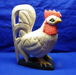 Vintage 9 X 6.  5 Wooden Chicken Hand Carved Rustic Farm Figure