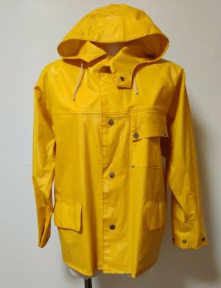 Helly Hansen Vintage Ladies Medium Yellow Pvc Hooded Rain Weather Jacket Norway