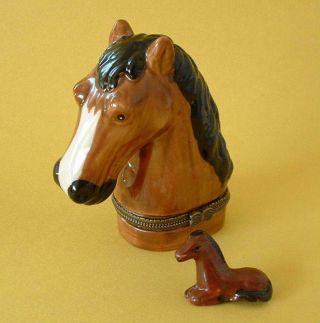 Handpainted Equestrian Horses Pony Horse Head Porcelain Hinged Trinket Box