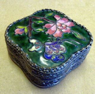 Vintage Cloisonne (hand Painted) Lidded Powder/trinket Box With Mirror