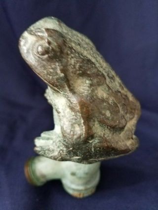 Vintage Bronze Brass Garden Water Faucet Spigot With Large Frog Marked " Oxford "