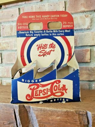 1940’s Vintage Pepsi Cola Cardboard Six Pack Carrier “hits The Spot "