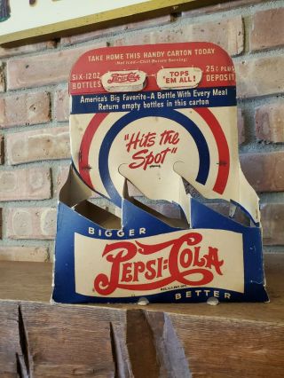 1940’s Vintage Pepsi Cola Cardboard Six Pack Carrier “Hits the Spot 