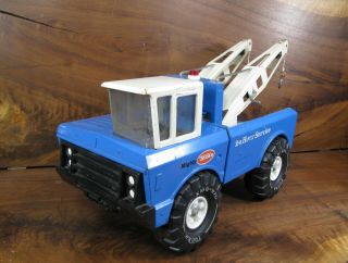 Vintage Blue Tonka Mighty Aa Wrecker 24 Hr Service Tow Truck Pressed Steel Toy