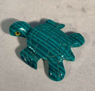 Carved Malachite Turtle - Sea Turtle - Hand Carved Gemstone - Vintage - 1.  5”
