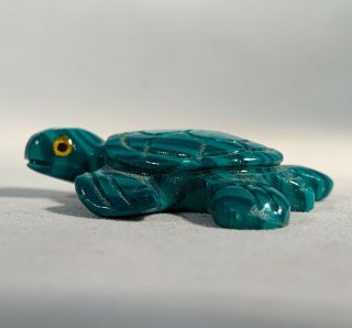 Carved Malachite Turtle - Sea Turtle - Hand Carved Gemstone - Vintage - 1.  5” 2
