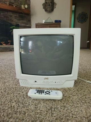 Jvc C - 13011 13 " Crt Tv Great Retro Gaming W/remote - White 2000 Vintage