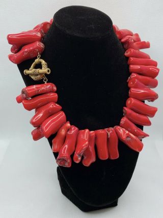 Vtg Red Coral & Gold Filled Toggle Clasp 18 " Choker Necklace 456g Rao