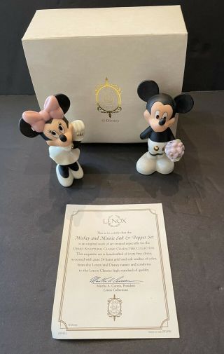 Disney Lenox Mickey & Minnie Mouse Salt & Pepper Shakers W/ Box
