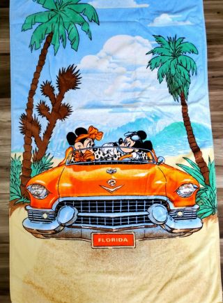 Vintage Walt Disney World Florida Oversized Beach Towel Mickey Minnie Mouse 60 "