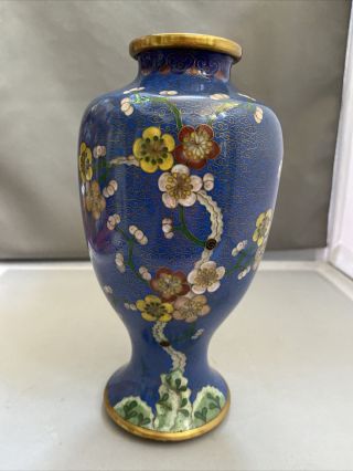 Vintage Chinese Blue Cloisonné Vase - 8”