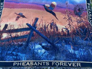 Pheasants Forever Tapestry Throw Blanket Fringe 50 " X 70 " Flaws Conservation