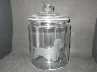 Etched Dandie Dinmont Terrier Glass Cookie Treat Storage Jar Canister