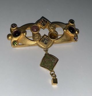Vintage Jeweled Natasha Stambouli Signed Cluster Gold Matte Brooch Pin
