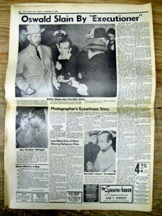 1963 Lowell Ma Newspaper Wphoto Jack Ruby Shoots President Kennedy Killer Oswald