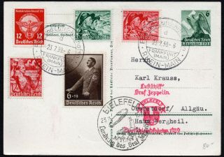 ✔️ 1939 Germany Dr Zeppelinpost Luftschiff Graf Zeppelin Postcard Frankfurt