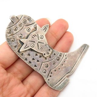 925 Sterling Silver Vintage Mexico Cowboy Boot W/ Bull Face Large Pin Brooch