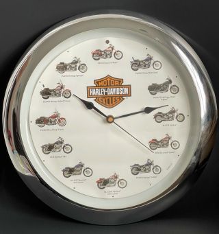 2001 Vintage Harley - Davidson 13.  5” Wall Clock With Hourly Motor Sounds