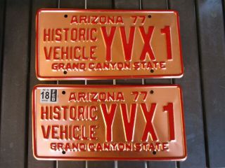 Vtg 1977 Arizona Historic Vehicle Copper License Plate Matching Set,  Yvx1