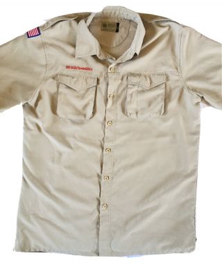 Boy Scout Bsa Uniform Shirt Adult Mens Medium Short Sleeve Usa Patch.